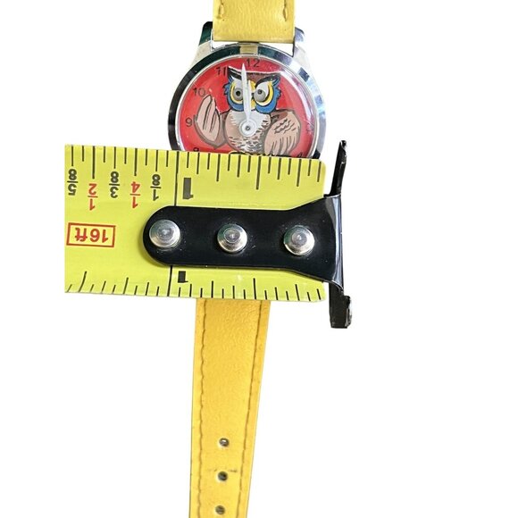 Vintage 70s Yellow Owl Watch w/ Red Dial Rega Industries Ltd 6.5\